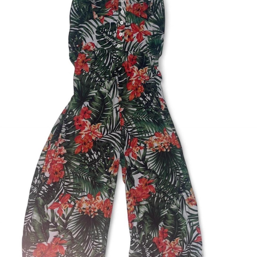 No Boundaries Green and Red Floral Jumpsuit